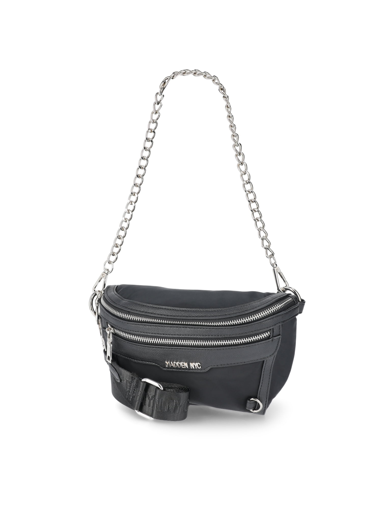 Madden NYC Women's Chain Pocket Fanny Pack with Pouch, Black