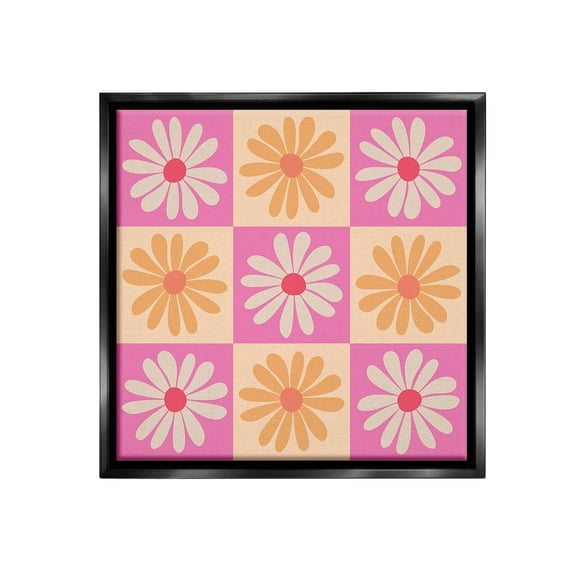 Stupell Industries Checkered Flower Pattern Botanical & Floral Painting Black Floater Framed Canvas Art Print Wall Art, 18 x 18