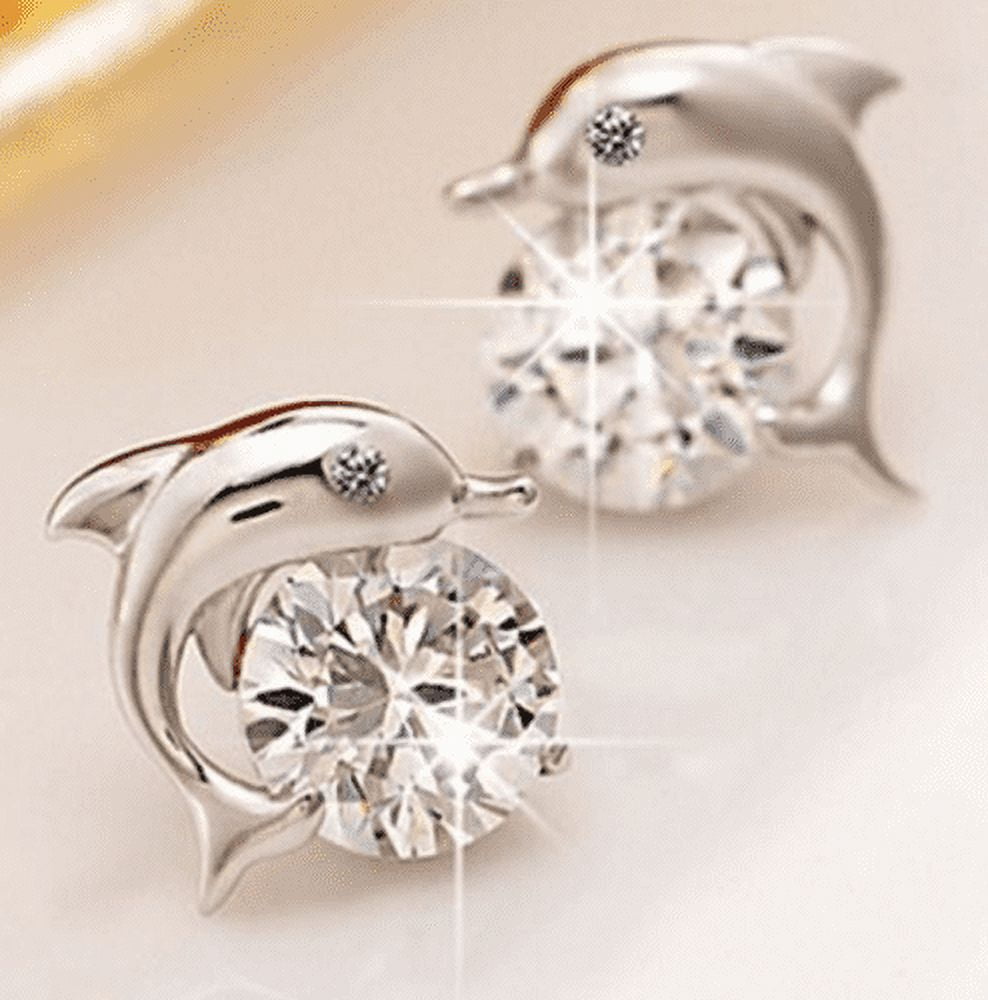 Dolphin Small Cubic Zirconia Stud Earrings for Women Ginger Lyne Collection