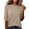 thumbnail image 2 of Only Moment Womens Shirts Crewneck Threadcloth Buttery Soft Summer Crop Tops Y2K Basic Tees for Workout Khaki,L, 2 of 9