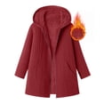 thumbnail image 3 of Women's Fleece Lined Jackets Hooded Cable Textured Zip Front Mid Length Coat Plush Coats for Women Red 2XL, 3 of 6