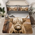 thumbnail image 2 of Homewish Countryside Highland Cattle Twin Sheet Sets,Rustic Western Farmhouse Twin Fitted Sheet,Old Barn Door Flat Sheet For Adults,Luxury Bedroom Decor,3pcs, 2 of 7