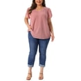thumbnail image 2 of Agnes Orinda Women's Plus Size Pin Dots Short Sleeve V Neck Casual Plain Top 4X Pink, 2 of 6