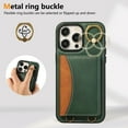 thumbnail image 3 of for iPhone 16 Pro Max Wallet Case with Card Slots, Hand Wrist Strap Rotate Ring Design, Finger Grip Ring PU Leather Magnetic Button Shockproof Purse Phone Cover for iPhone 16 Pro Max, Green, 3 of 7