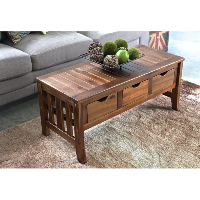 Pemberly Row Classic 40 Wood Storage Coffee Table with Totes in Dark Walnut
