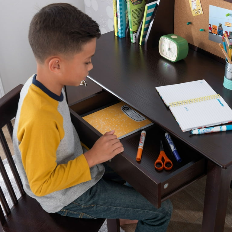 KidKraft Wooden Study Desk for Children with Chair, Bulletin Board and  Cabinets, White