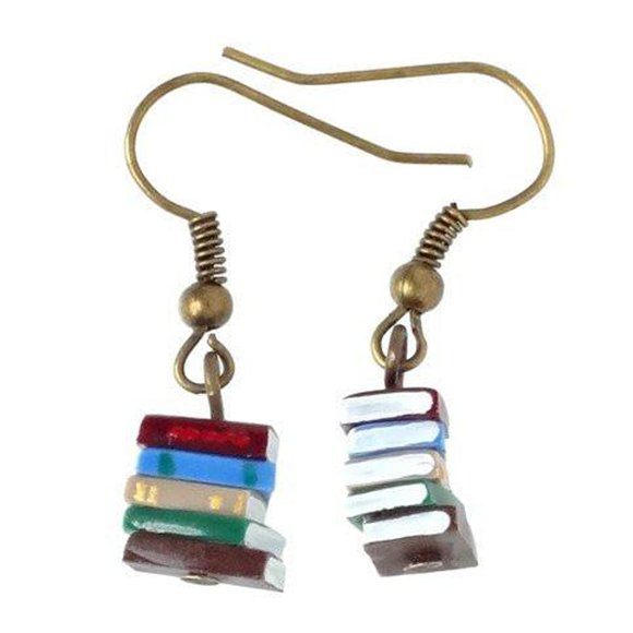 Stack Book Earrings Library Color Multicolor Book Pendant Earrings