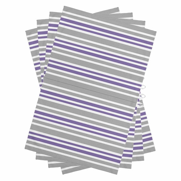 Purple Grey Striped Kitchen Towels Set of 4, Water Absorbent Dish Towel, Horizontal Lines Simple Minimalist Decorative Hand Towels - Quick Drying Cloth for Cooking Baking, 18x28 Inch