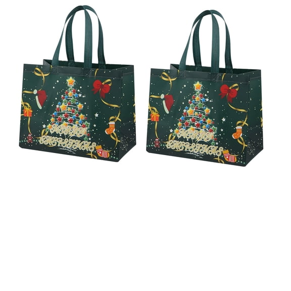 2Pcs Reusable Nonwoven Christmas Gift Tote Bags, Large Capacity Xmas Wrap Bags, Heavy Duty Reinforced Handle Shopping Bags For Holiday Party Gift Packaging And Daily Storage