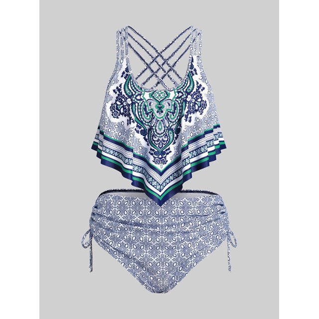 Traje de Tankini de Cordones en Talla Extra con Escote Pronunciado en Espalda Rosegal Camisetas sin mangas de talla grande
