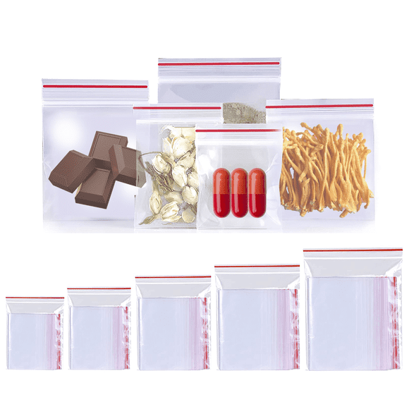 EIGTHTAIL 500 Pack Poly Zipper Bags 5 Different Size Small Craft Plastic Bags Clear Reusable Ziplock Bags Storage for Bead Jewelry Candy