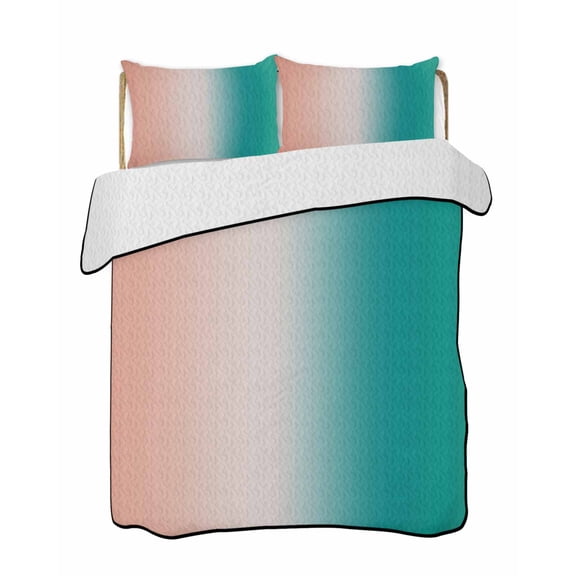 Quilts Twin XL Size, Teal Pink Ombre Soft Comforter Bedding Set for Bed, Modern Abstract Art Gradient Lightweight Quilted Bedspread with Pillow Cover(2 Pieces) for All Season, 68x98 Inch