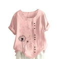 thumbnail image 2 of CLOISE Women Short Sleeve Tops Plus Size Shirts Button Round Neck Casual Pullover Graphic Summer Blouses Pink, 2 of 4