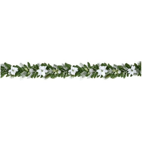 Premier - 1.8m Poinsettia Decorative Garland, White