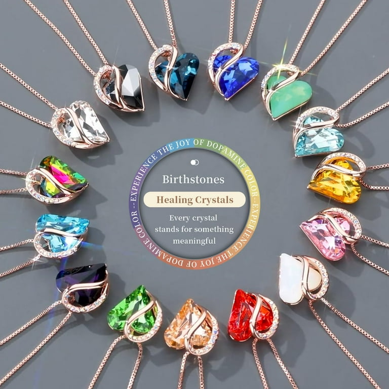 JIWOY Love Heart Birthstone Necklace - 925 Sterling Silver Jewelry For Women