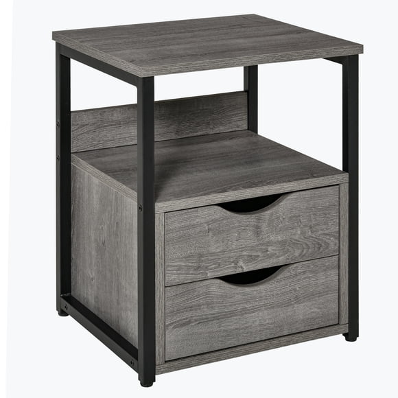 HOMCOM Industrial End Table with 2 Drawers, Accent Side Table with Shelf
