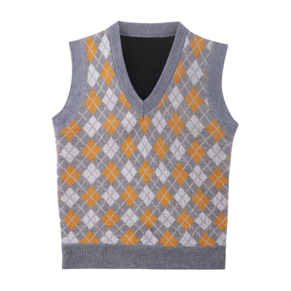 GiLiling Women's Argyle Sweater Vest Sleeveless V Neck Knitwear Tank Plaid Preppy Style Vintage Lightweight Comfy Fabric Fall Winter Clothes (Orange, 9-12 Years)