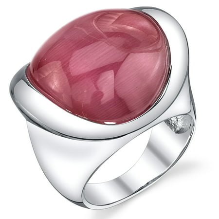 Peora Pink Fuchsia Cat's Eye Engagement Ring in Rhodium-Plated Sterling Silver