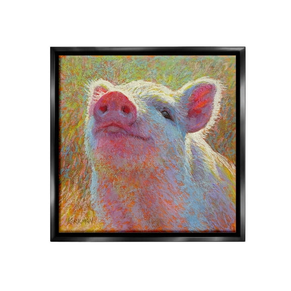Stupell Industries Impressionist Pig Painting Animals & Insects Painting Black Floater Framed Canvas Art Print Wall Art, 18 x 18