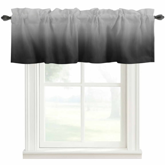 Black and Grey Ombre Window Valance Curtain Gradient Gradual Color Rod Pocket Short Curtain for Living Room, Bedroom & Kitchen Window Decor 60x18in