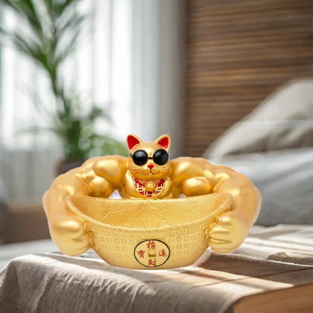 Figura de gato de brazo muscular, caja de almacenamiento de gatos de la , estatua de animales de feng shui, estatua de gato de la para el
