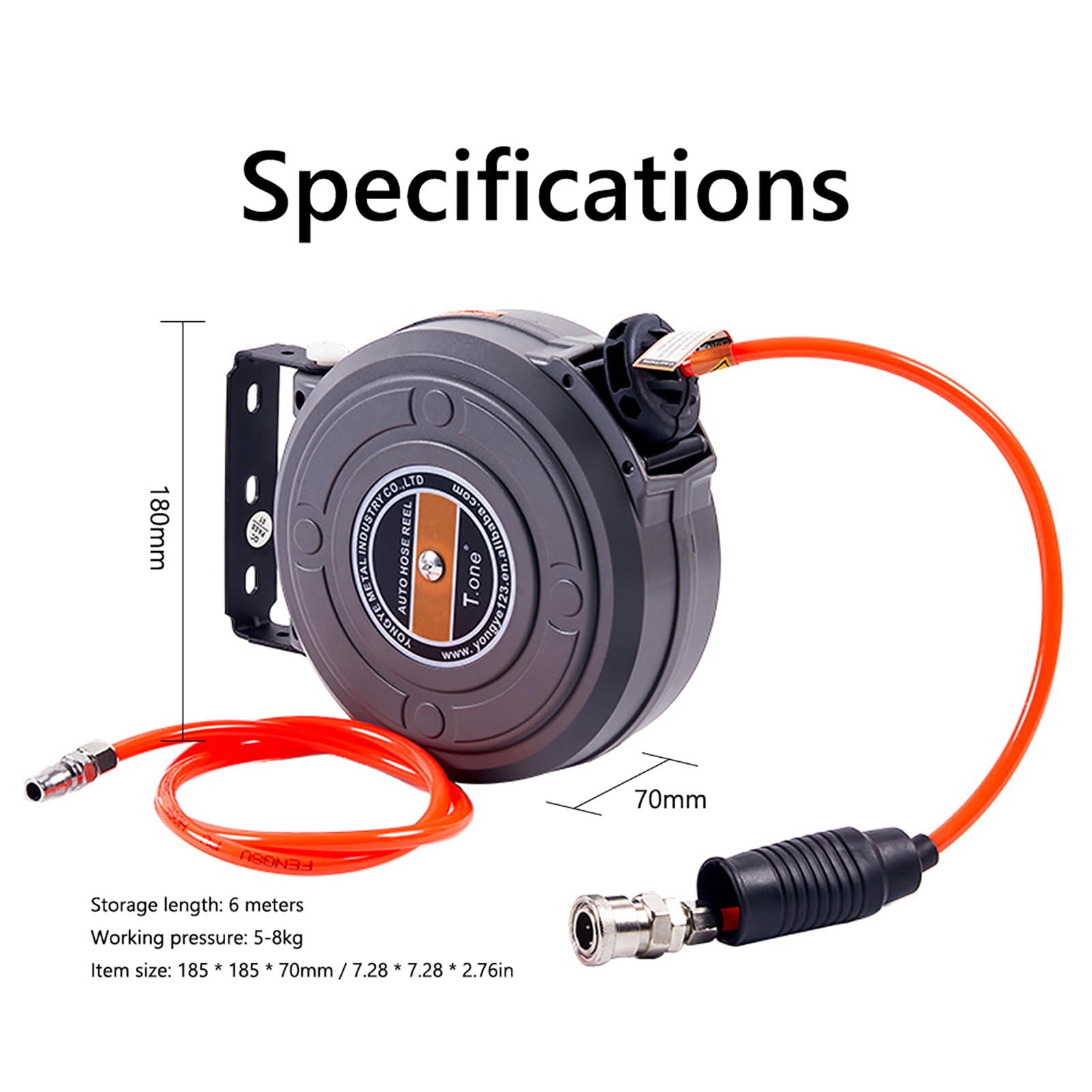 Xirurus 6‑Meter Automatic Retractable Hose Reel – High‑Pressure, Self‑Locking, 180° Adjustable Wall Mount for Car Wash & Garden Irrigation