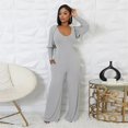 thumbnail image 4 of Womens V Neck Wide Leg Jumpsuits with Pockets Ribbed Long Sleeve Coat Pants 2 Piece Sets Outfits, 4 of 6