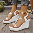 thumbnail image 3 of Dakaela Womens High Heel Wedge Sandals Sparkly Butterfly Fashion Platform Rhinestones Cute Ladies Slides Sandal with Elastic Ankle Strap White Size 9, 3 of 9