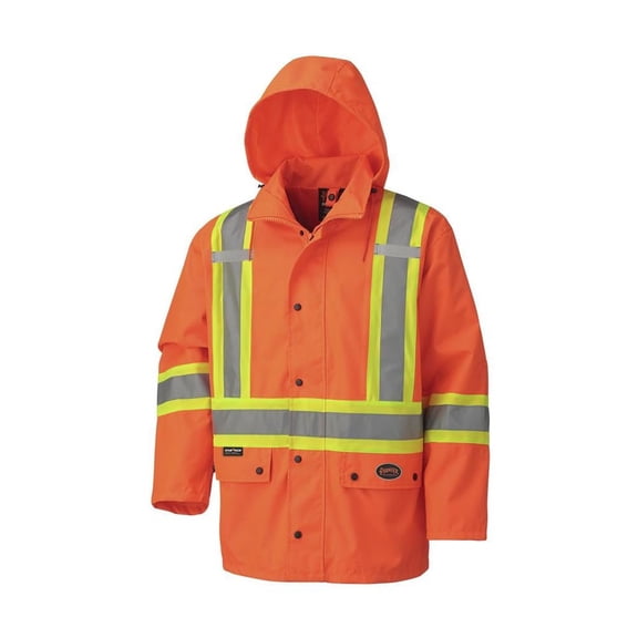 Pioneer Hi Vis Waterproof Safety Jacket for Men - High Visibility Rain Gear for Work - Reflective Tape - Class 2 - Orange