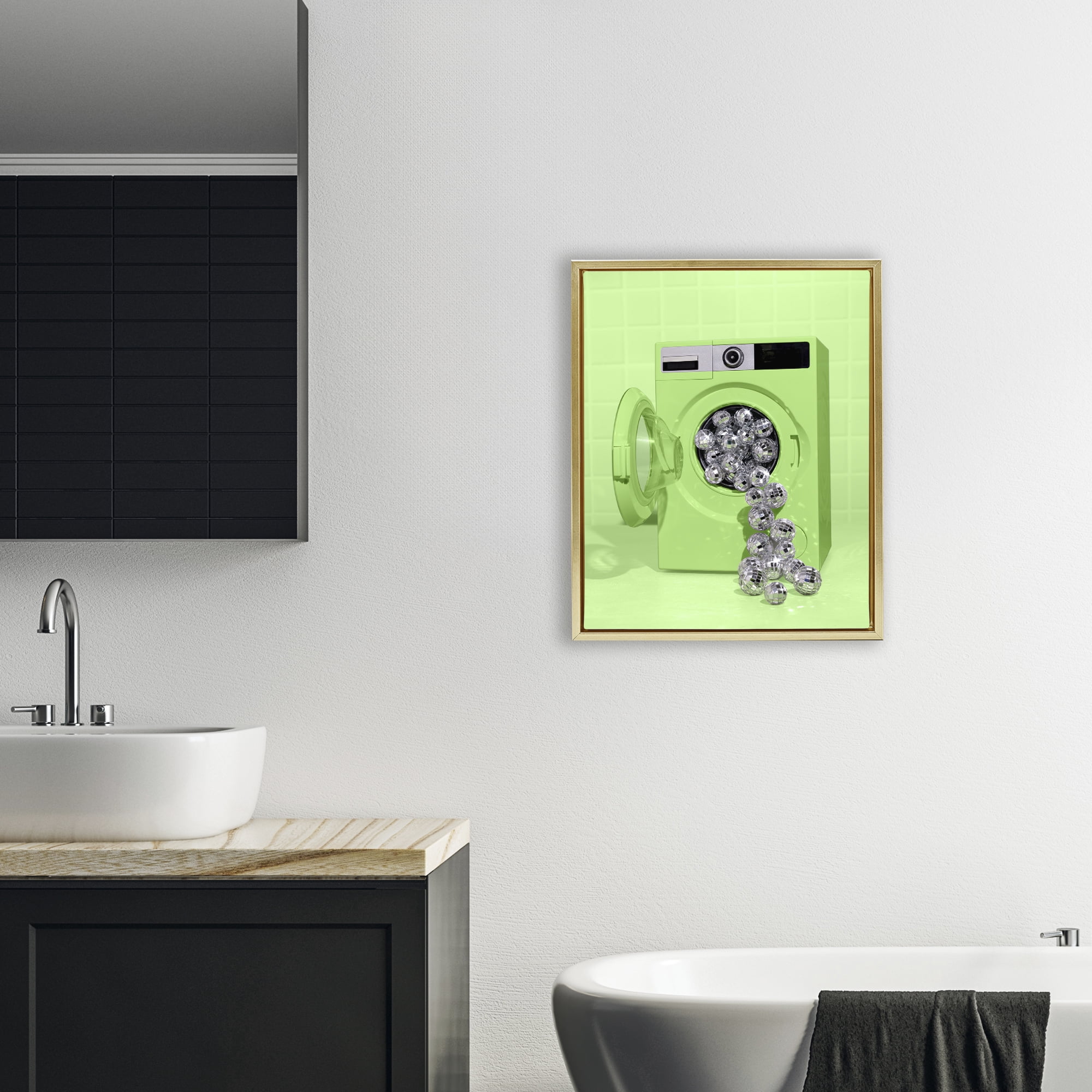 Stupell Industries Disco Laundry Machine over Lime Gold Framed Floater Canvas Wall Art, design by LISH Creative