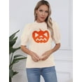 thumbnail image 4 of Pumpkin Ghost Face Graphic Sweaters for Women Halloween Day Crew Neck Pullover Sweater Cute Puff Short Sleeve Juniors Girls Sweater Blouse Shermie, 4 of 5