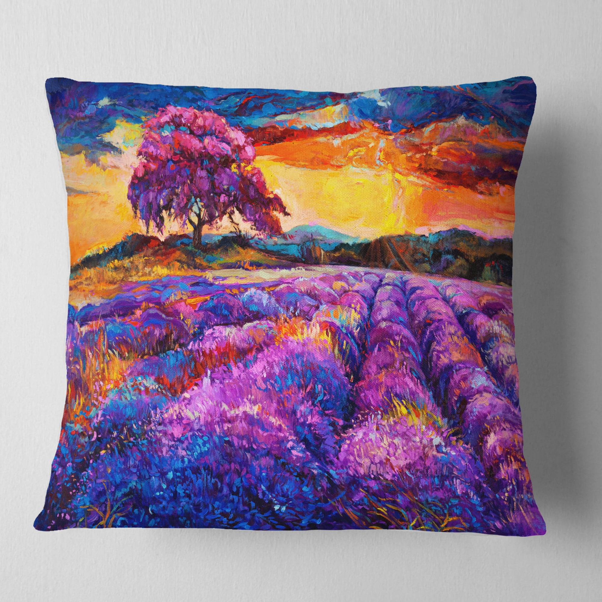 Designart Colorful Lavender Fields - Photography Throw Pillow - 18x18