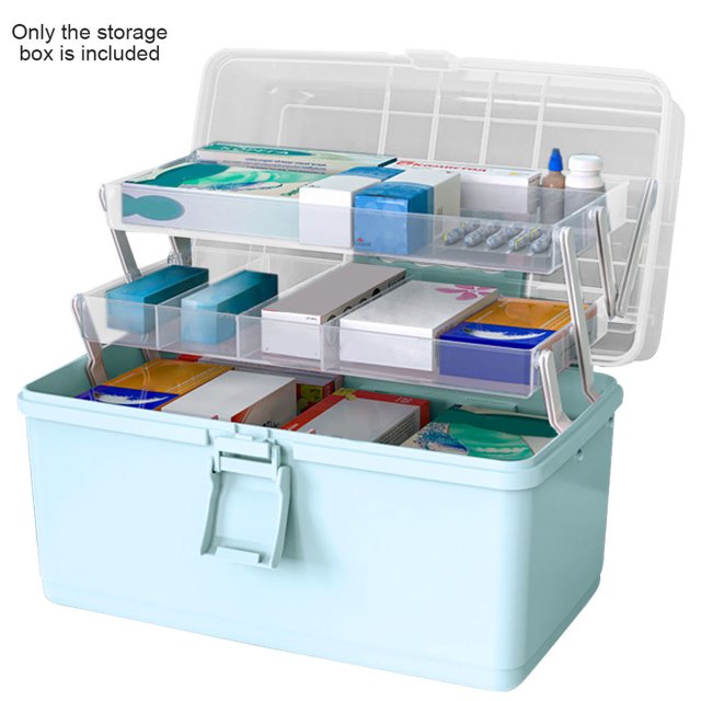 Pill Storage Box 3-Layer Large Capacity Box Plastic Pill Home Cosmetics Case Plastic Sundries Organizer, Heightened Style, Light Blue