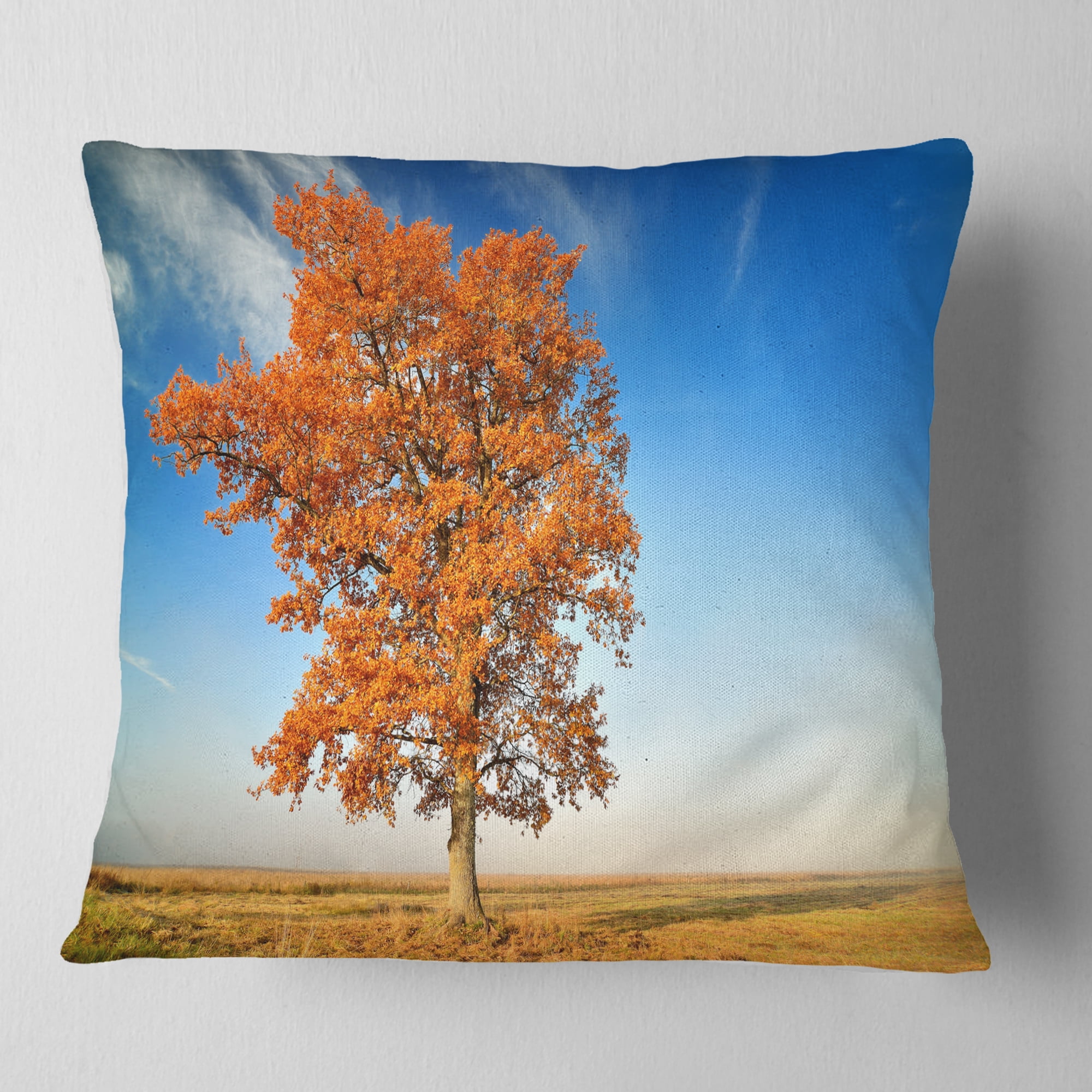 Designart Colorful Lonely Fall Tree - Landscape Photo Throw Pillow - 16x16