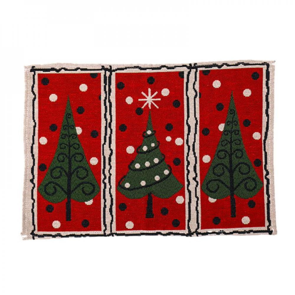 Placemats Christmas Holiday Snowflakes Woven Set of 4 Beige Red Washable 13"x19"