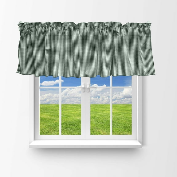 Cotton 1/8th Inch Small Gingham Checkered Window Valance 58" Wide Hunter Green