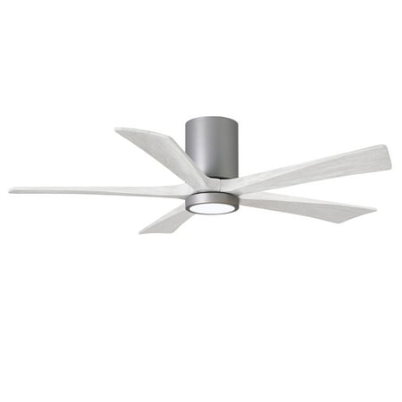 

IR5HLK five-blade flush mount paddle fan in Brushed Nickel finish with 52” solid matte white wood blades and integrated LED light kit.