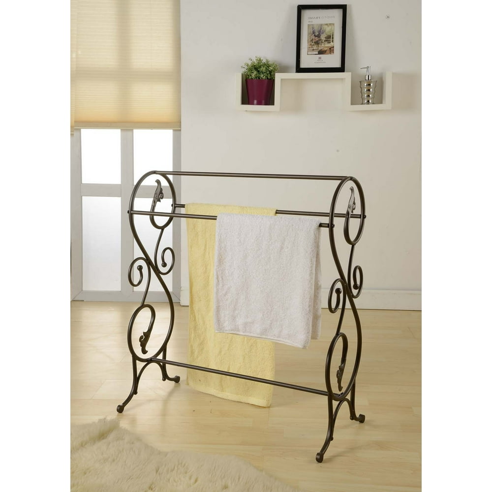 Pewter Metal Free Standing Kitchen & Bathroom Towel & Quilt Rack Stand