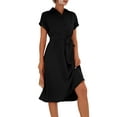 thumbnail image 2 of Innerwin Shirt Dress Button Down Ladies Midi Dresses Holiday Short Sleeve Loose Black L, 2 of 4