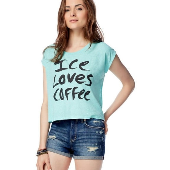Aeropostale Womens Ice Loves Coffee Graphic T-Shirt, Green, Juniors, Small