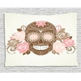 thumbnail image 1 of Sugar Skull Tapestry, Romantic Sugar Skull Figure with Roses and Thorns in Pastel Colors, Wall Hanging for Bedroom Living Room Dorm Decor, 80W X 60L Inches, Chocolate Rose Cocoa, by Ambesonne, 1 of 2