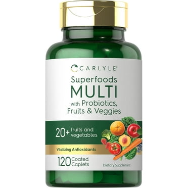 Fruits and Veggies Supplement | 120 Count | Superfood Multivitamin with Probiotics for Men and Women | by Carlyle