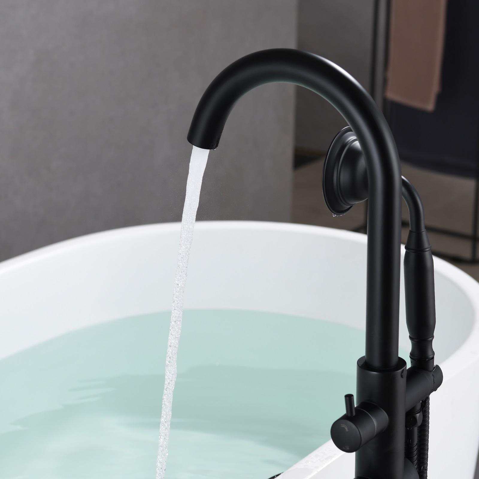Freestanding Bathtub Tub Faucet with Handheld Shower 40.12" High Swan Neck Spout
