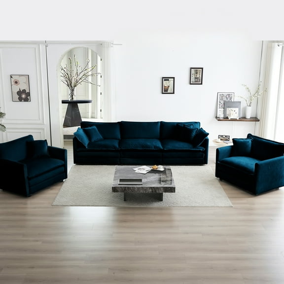 Blue For Living Room - 3 Pieces, Modern Design, High Chenille Fabric, Frame Piece , Breathable Wood, Comfortable Accent Chair &