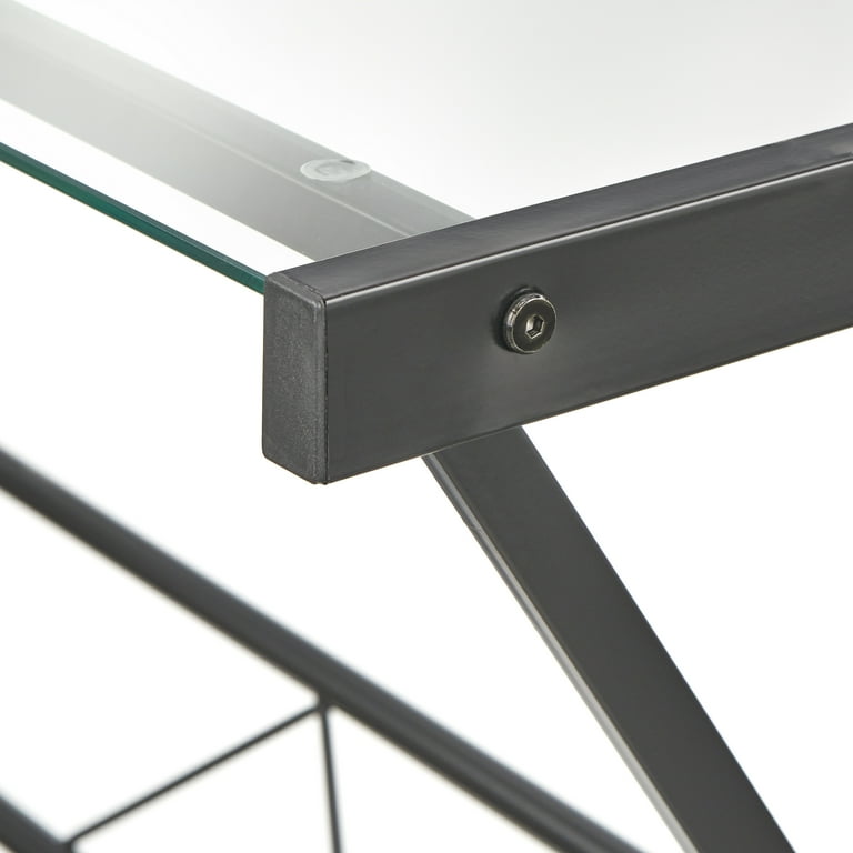 TMS Atrium L Shape Adult Computer Desk with Metal Frame Clear Glass Top 29