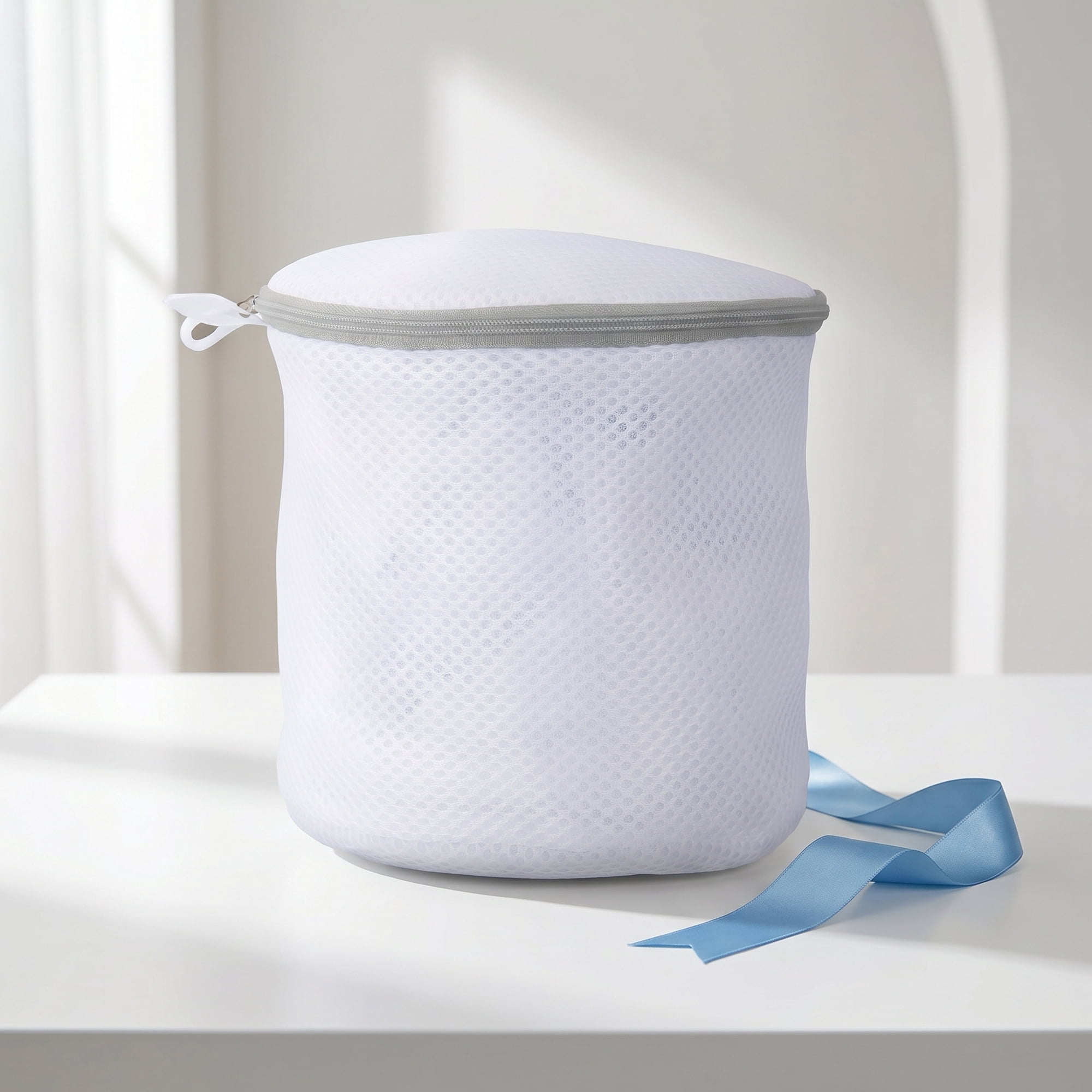 Unique Bargains Fine Mesh Zippered Bra Laundry Bag for Lingerie White Cylinder 5.9" x 6.7"
