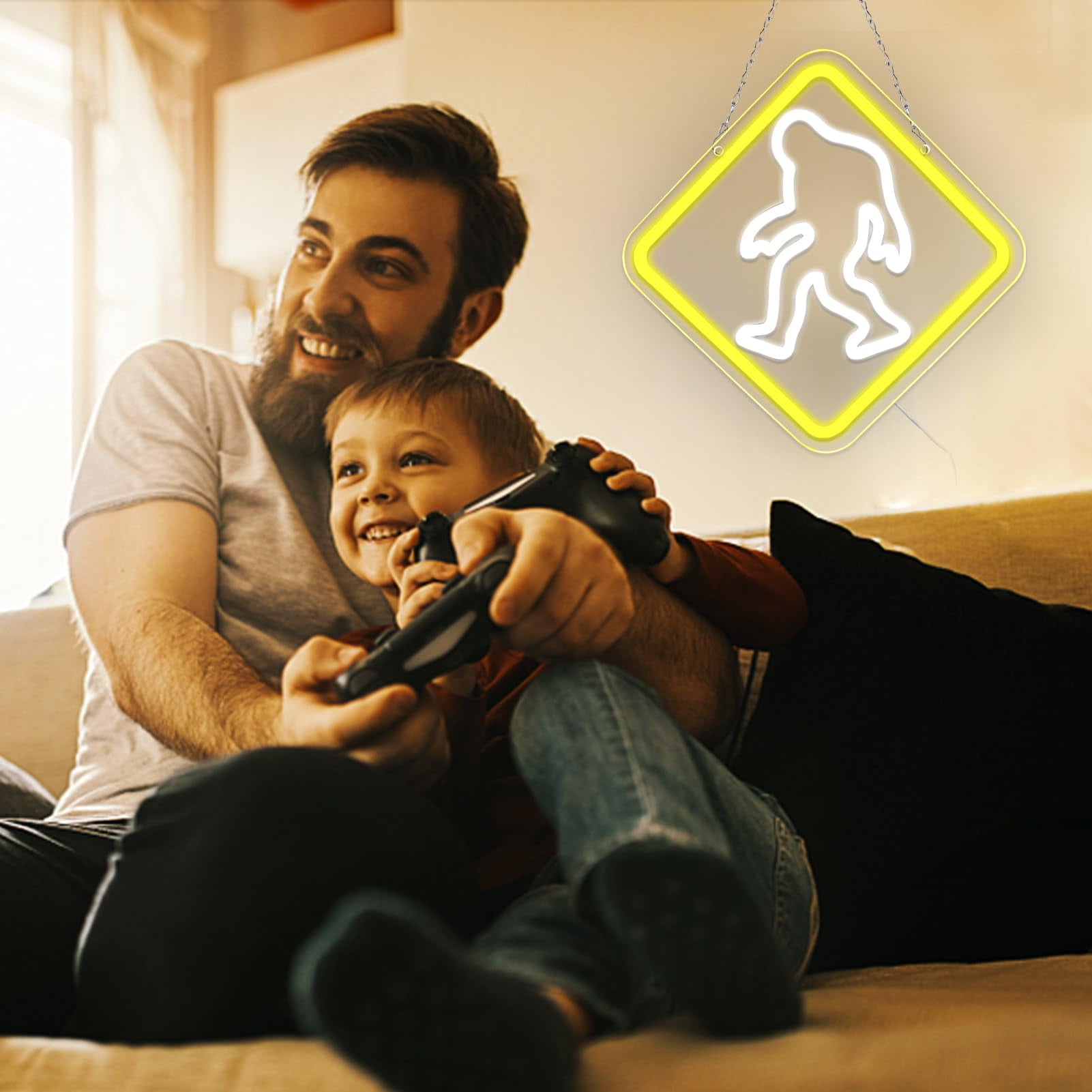 Bigfoot Warning Neon Sign LED Yellow White Light USB Powered Wall Decor Lamp for Gaming Room Creative Space