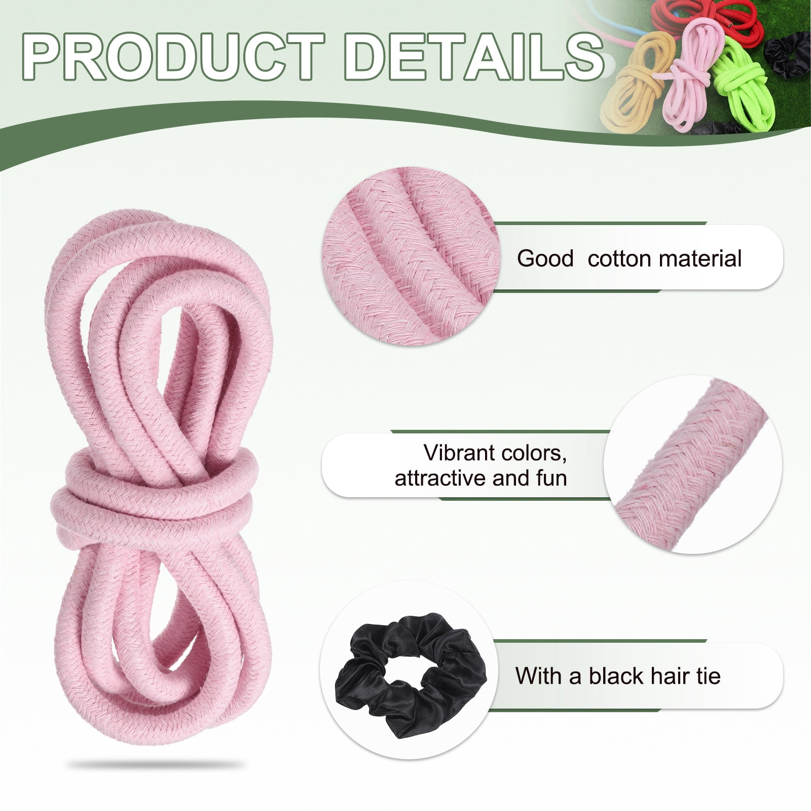 Gymnastics Rope, Exercise Fitness Aerobic Gymnastic Skipping, Rhythmic Gymnastics Arts Rope with Hair Tie 3 Meters& 2Pcs & Pink - Fit for (Fitness/Outdoor Activities/Yoga)