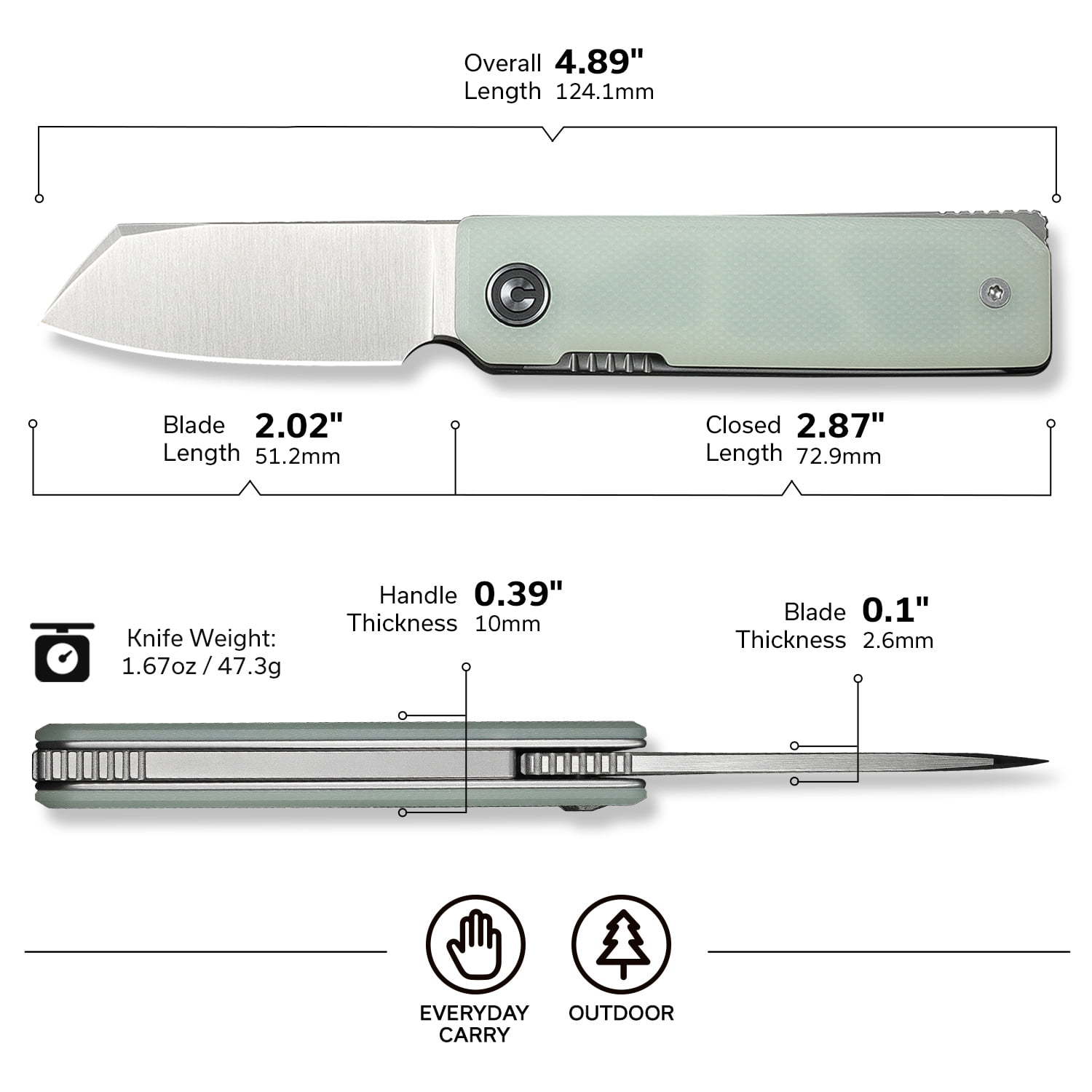 CIVIVI Kukei Small Pocket Knife Folding Knife with 2.02" Satin Finished Nitro-V Blade Natural G10 Handle C25036-2, With 1PC Black Leather Sheath