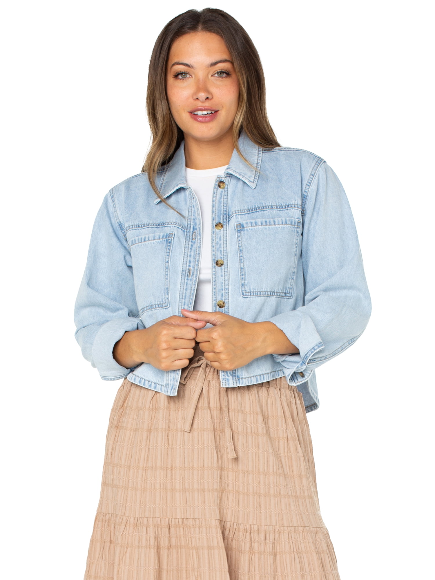 Celebrity Pink Women's and Women's Plus Hi Low Button Down Denim Top, Sizes XS-4X